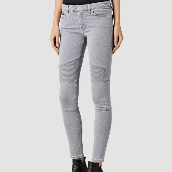 ALLSAINTS BIKER LIGHT GRAY MOTO SKINNY JEANS 26 - Picture 1 of 6